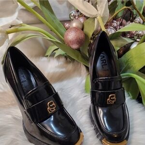 Karl Lagerfeld Shoes Women’s 8M Black Virna Pumps High Heel Gold Embelli…